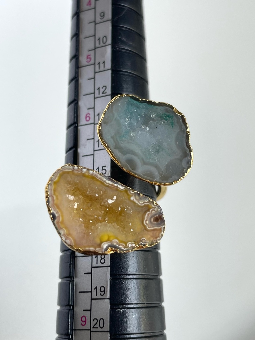 18K Gold Plated Yellow & Blue Agate Druzy Wrap Ring - Picture 10 of 10